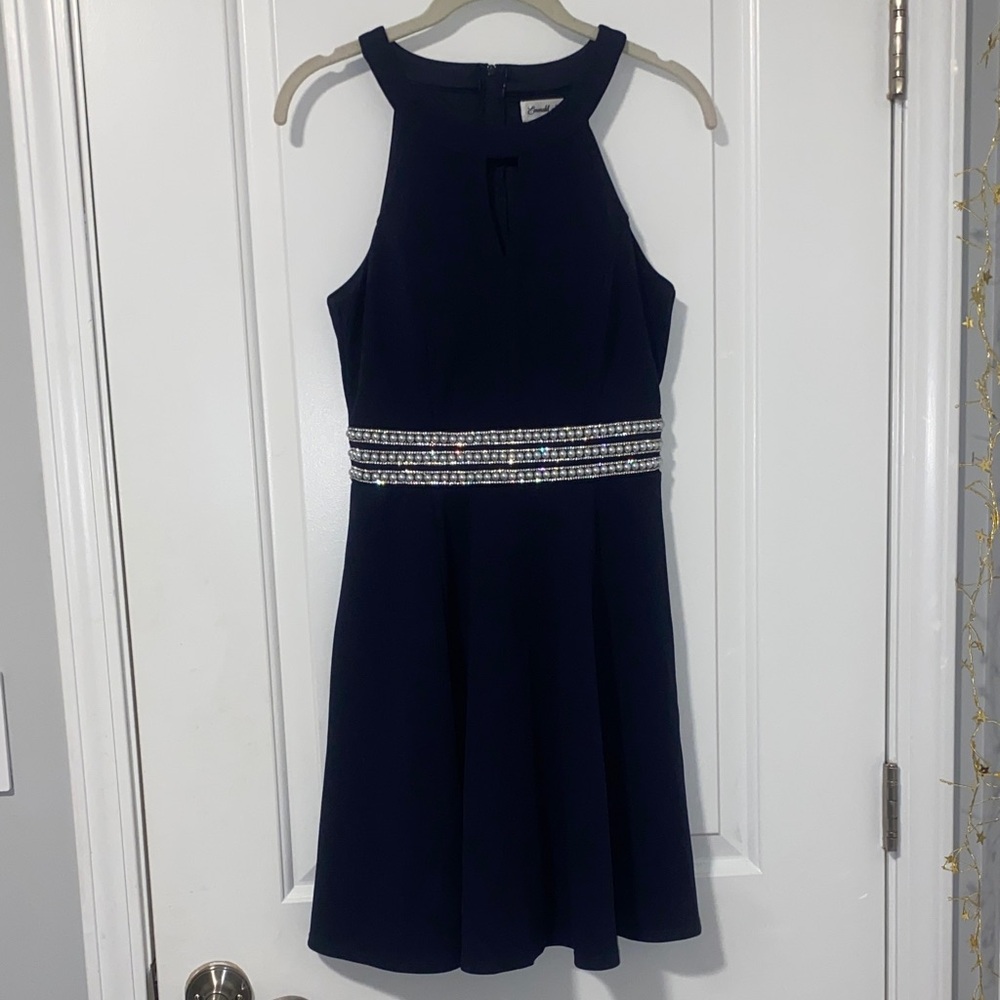 Emerald Sundae Navy Dress with Glittering Waistband